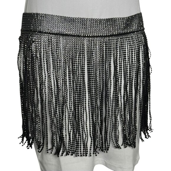 Rhinestone Metal fringe womens belt black crystal festival boho NWT 12th Tribe - Picture 1 of 8
